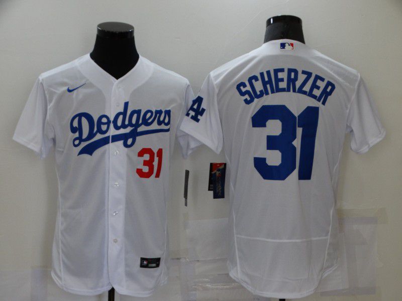 Men Los Angeles Dodgers 31 Scherzer White Elite 2021 Nike MLB Jerseys
